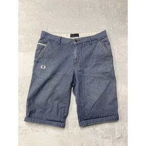 Vintage Fred Perry Shorts Mens 33‎ (Fits 32) Blue Hickory Stripe Railroad Y2K